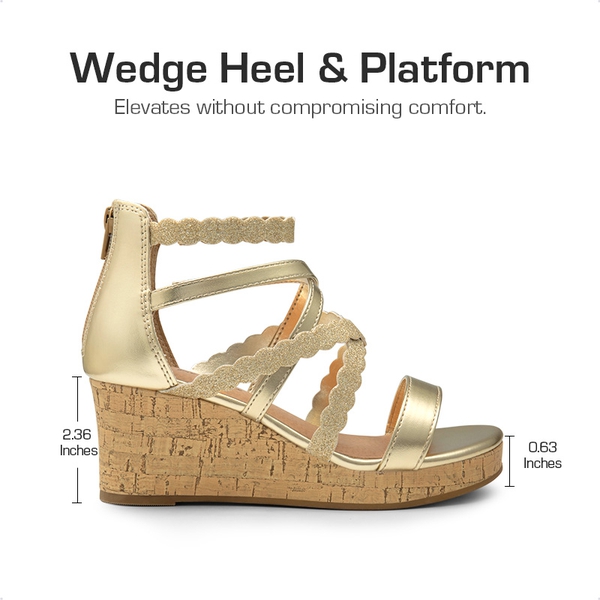 Girls' Strappy Wedge Sandals - GOLD - 1